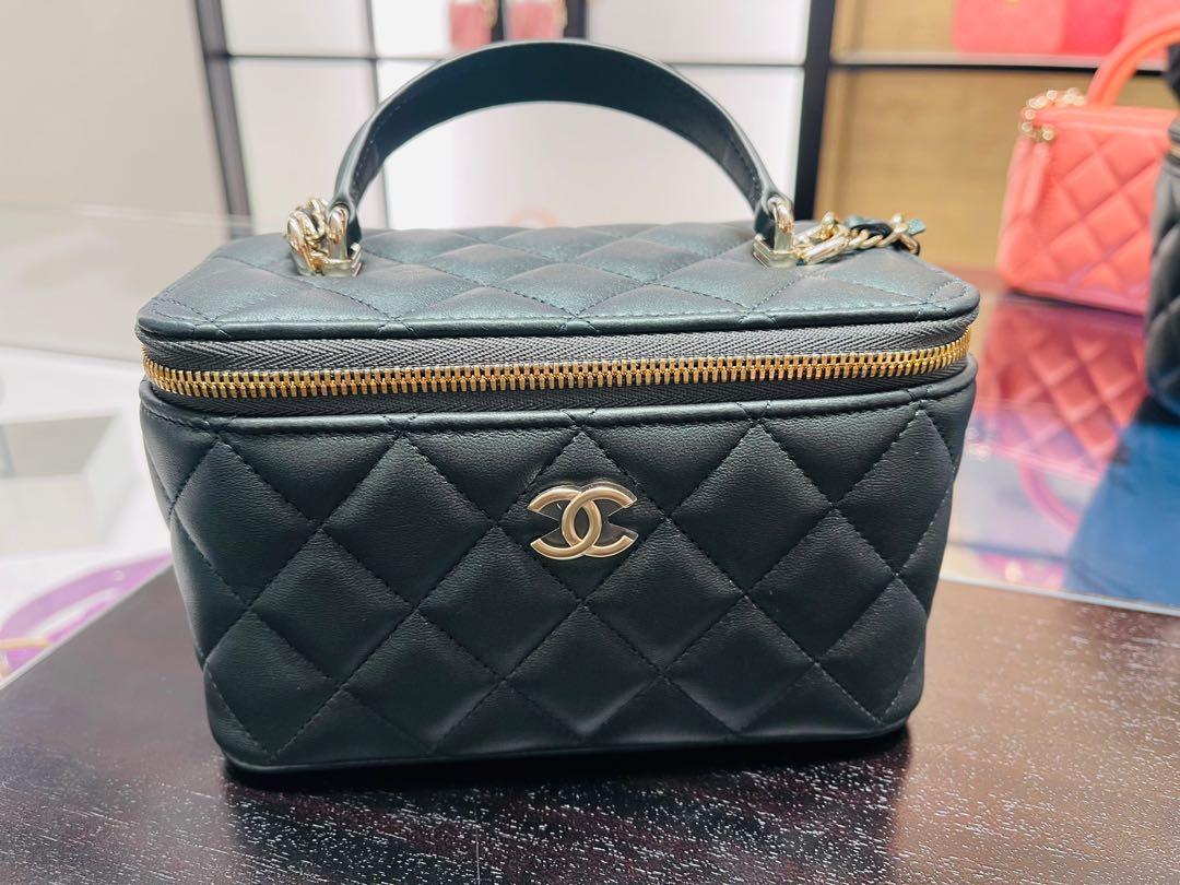 SELLING CHEAP TO CLEAR* 22A Chanel Vanity Top Handle Iridescent Midnight  Green LGHW, Women's Fashion, Bags & Wallets, Cross-body Bags on Carousell