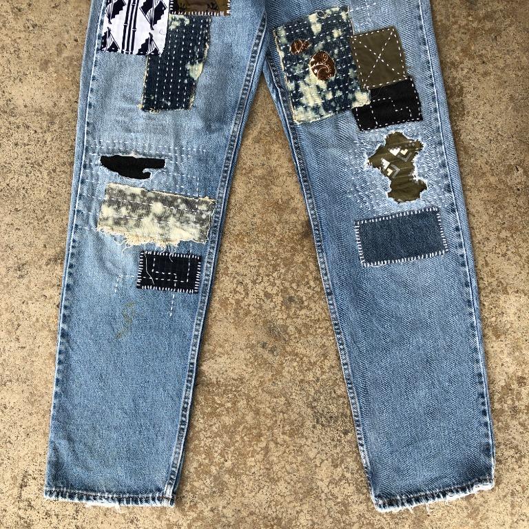 Custom Sashiko Boro Patch Work Vintage 90s Levis 550 Jeans, Men's