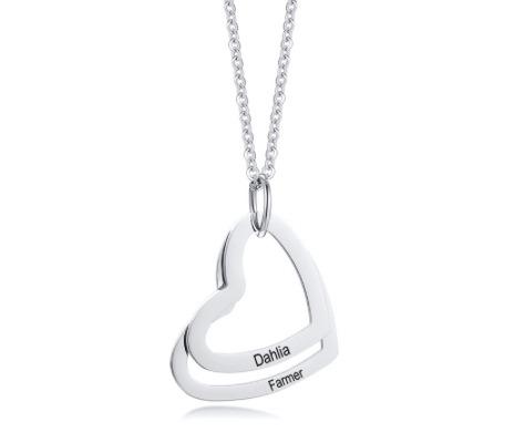 Dual Heart Engraving Necklace with Personalised Engraving Name