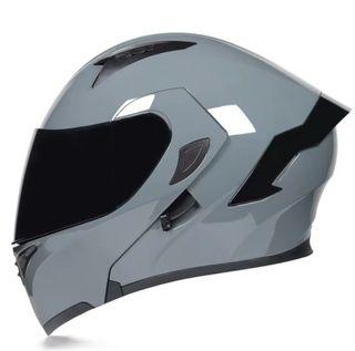 Grey Flip Up Modular Pista Tail Lip Fin Full Face Motorcycle Motorbike Bike Helmet with Double Inner Lens