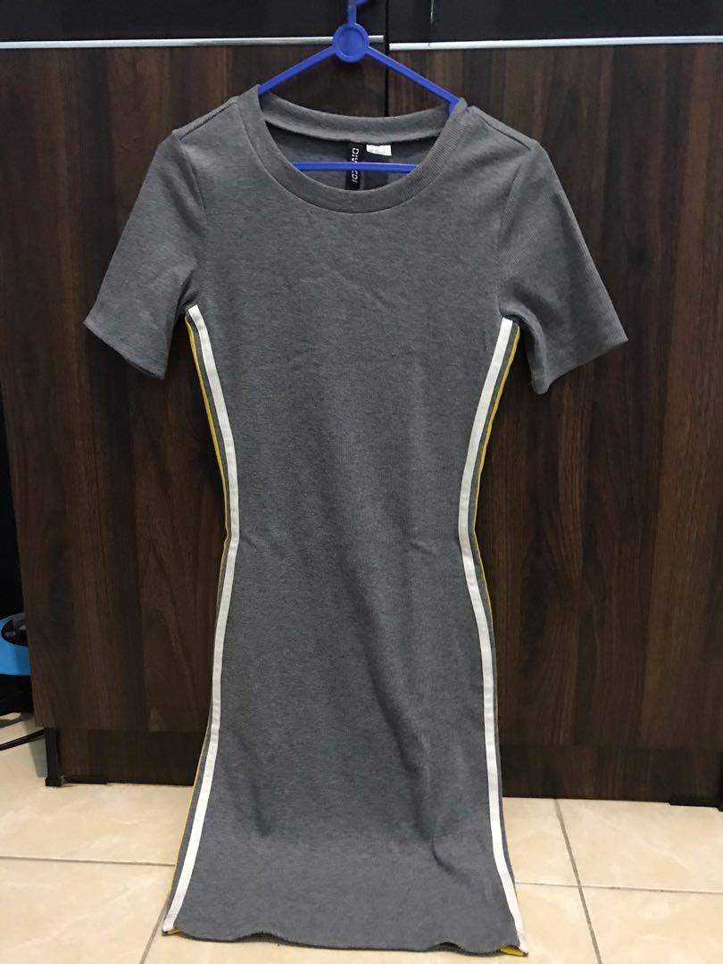 H\u0026M grey knit bodycon dress, Fesyen 