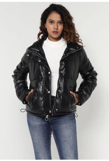 Hollister Leather Fashion Puffer Jacket