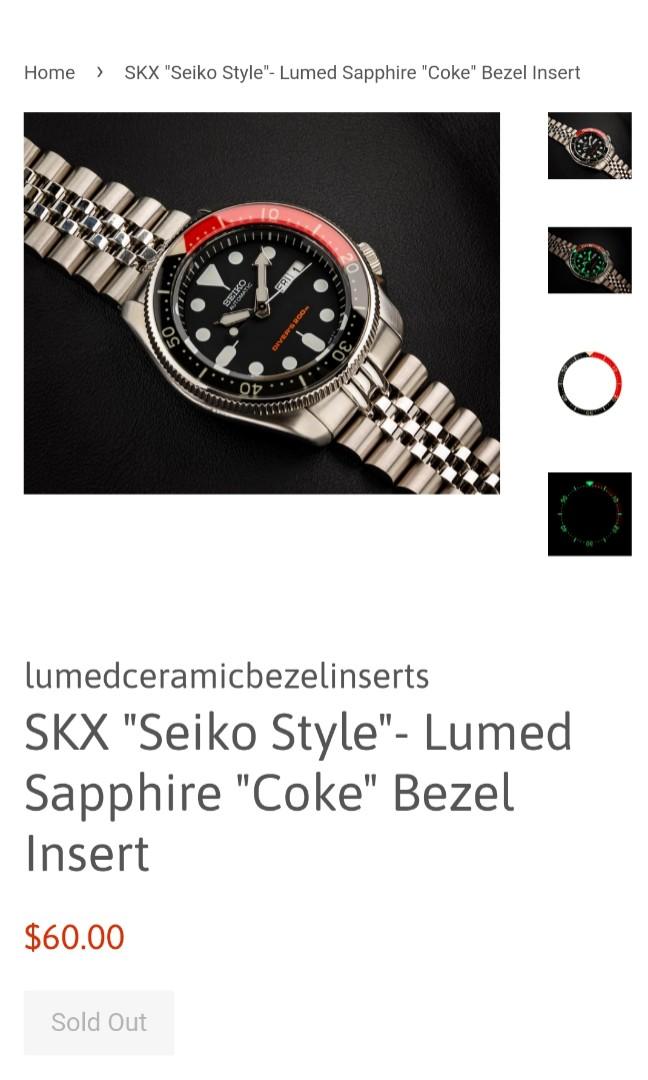 LCBI Lumed Sapphire Bezel Insert for Seiko SKX, Men's Fashion, Watches &  Accessories, Watches on Carousell