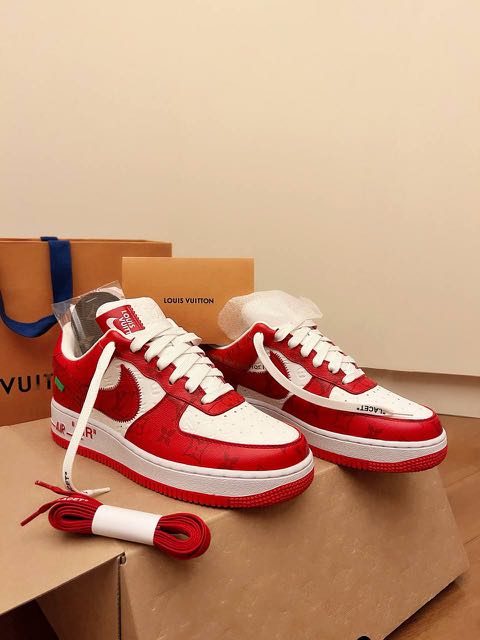 LOUIS VUITTON X AIR FORCE 1 RED SNEAKERS BY VIRGIL SIZE: US10 / UK9.5