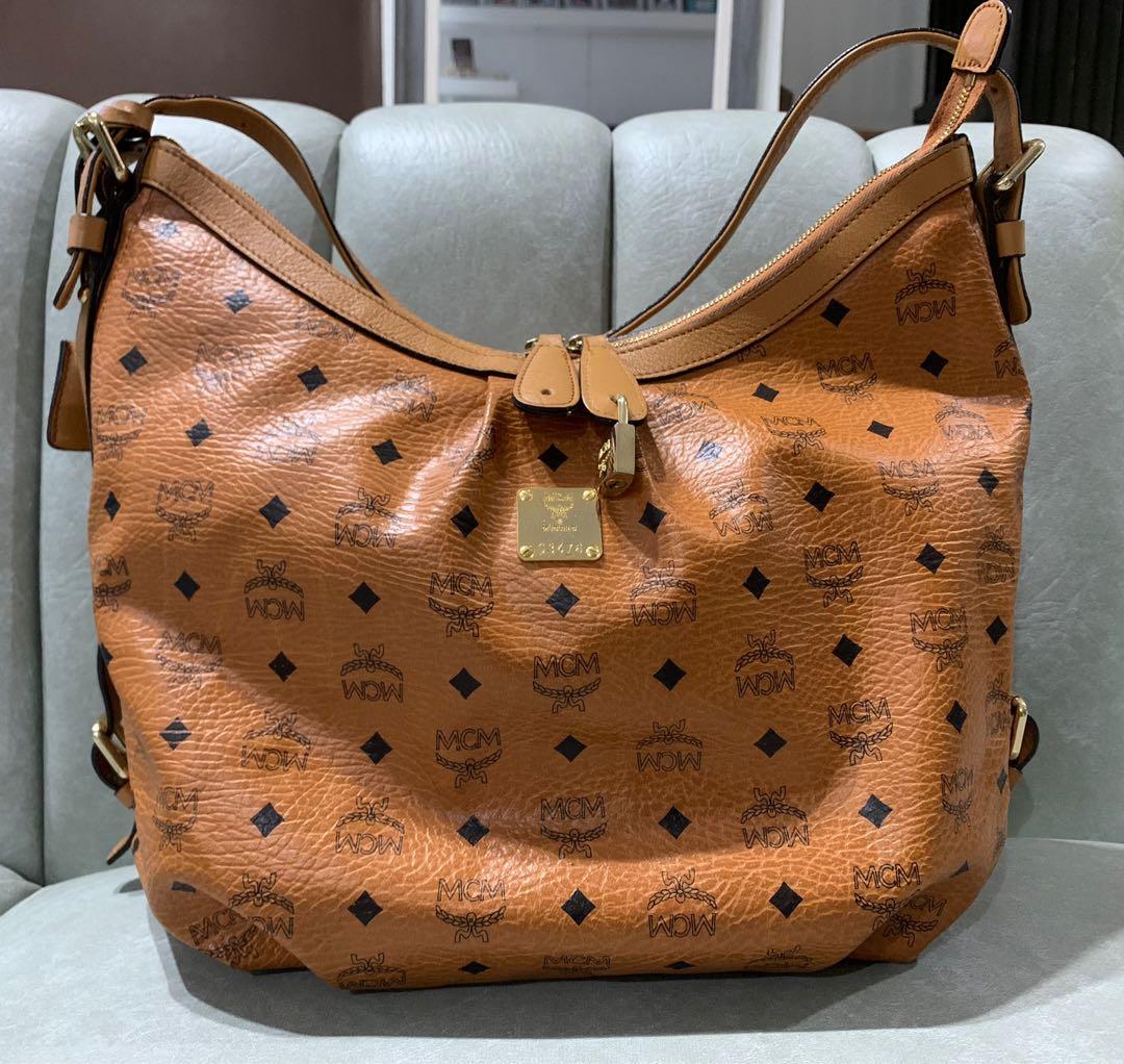 MCM Visetos Brown Hobo Leather, Luxury, Bags & Wallets on Carousell