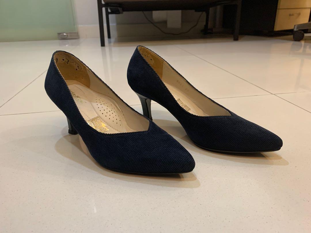Navy Blue Chris Nica Velvet Heels 2.5 inches Women s Fashion