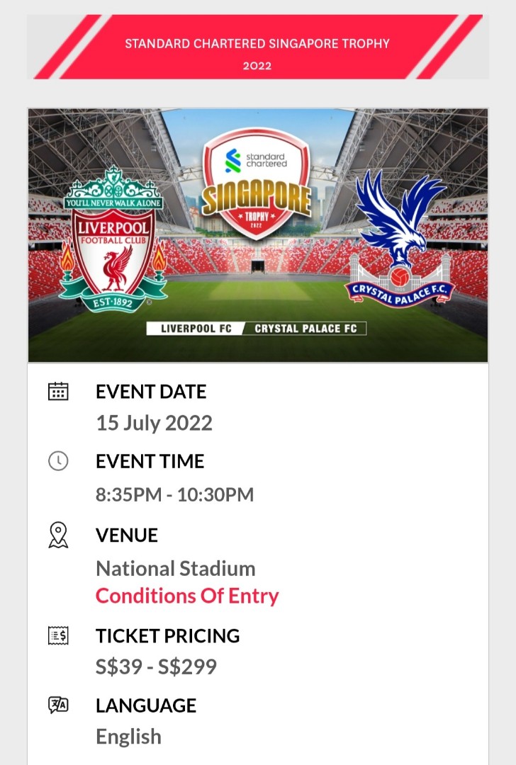 (Platinum Ticket) Standard Chartered Singapore Trophy 2022 15 Jul