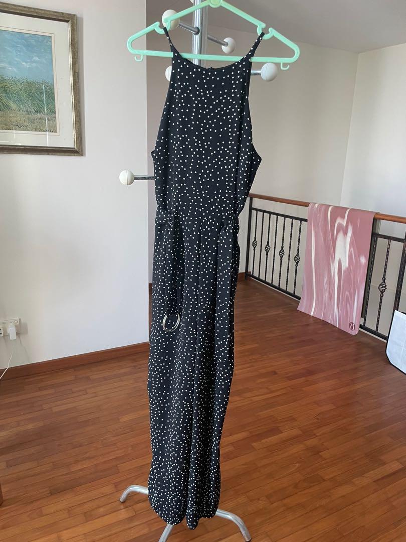 Black spotted jumpsuit shop