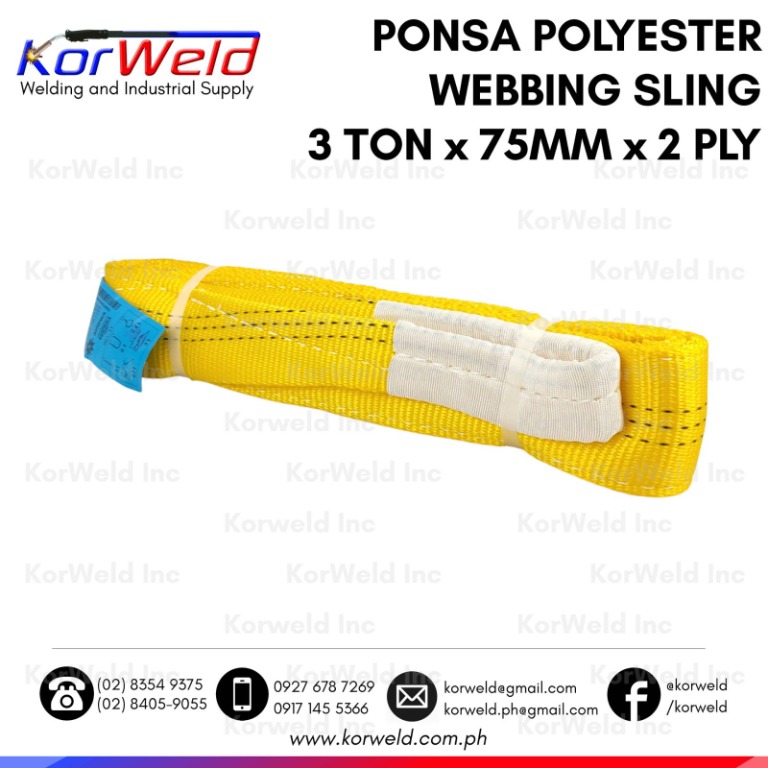 Ponsa Polyester Webbing Sling 3 Ton x 75mm x 2 ply, Commercial ...