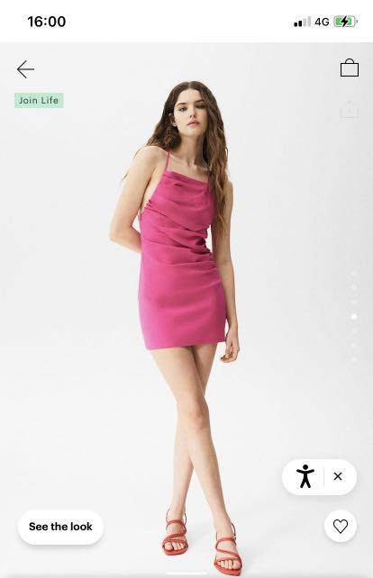 Pull Bear Short Fuchsia Pink Gathered Dress
