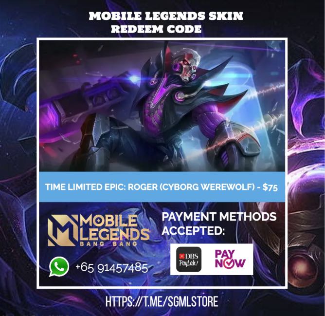 [REDEEM CODE] ROGER CYBORG WEREWOLF MOBILE LEGENDS SKIN REDEMPTION CODE