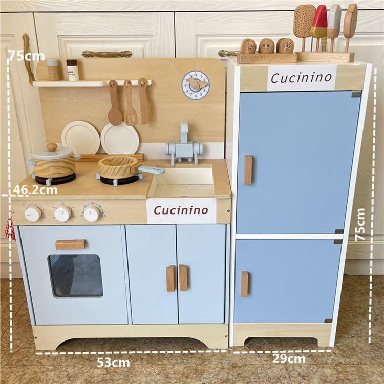 Kitchen Fridge BNIB Cucinino Nordic European Simple Design Baby Blue Kids Wooden Kitchen Fridge Play Set with Accessories Montessori Play Pretend