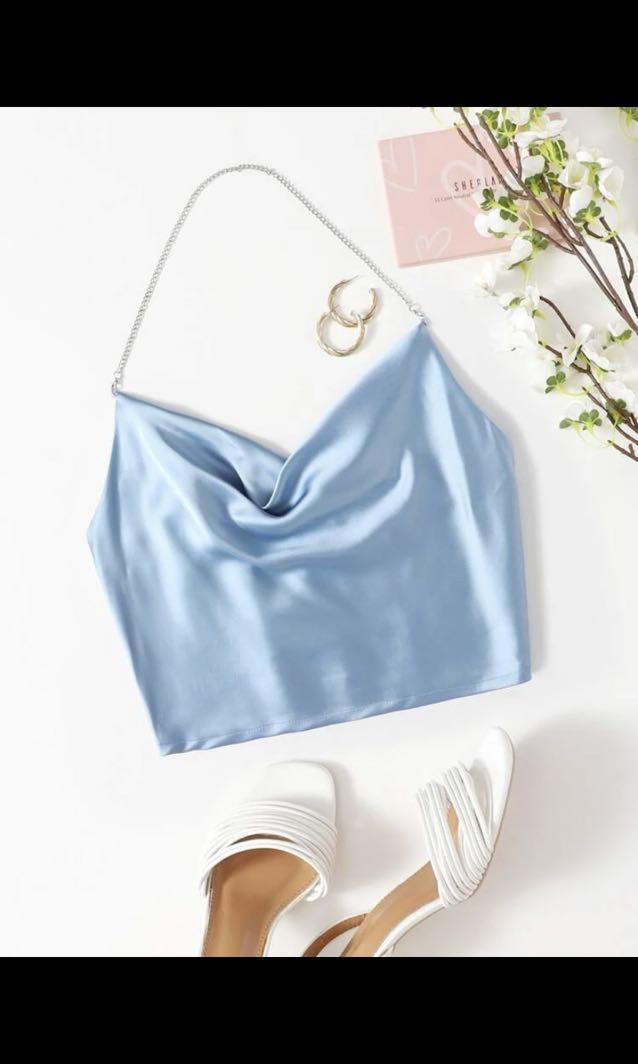 shein satin shirred back halter top (Category: Others Tops) located in Taguig. Submitted by veicart (Listing ID 1171198090, Image 3). Description: ⤏ in good condition ⤏ can send more pics & videos upon request 👩‍💻 price is fixed 💸 mop ⤏ gcash only 📦 mod ⤏ ggx direct or sdd (NO SCO) 📩 loc ⤏ metro manila.