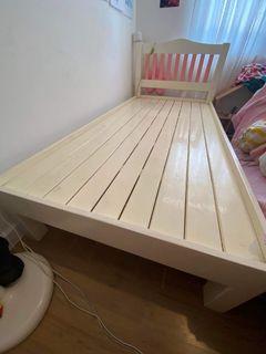 Single Wood bed frame white and pink color