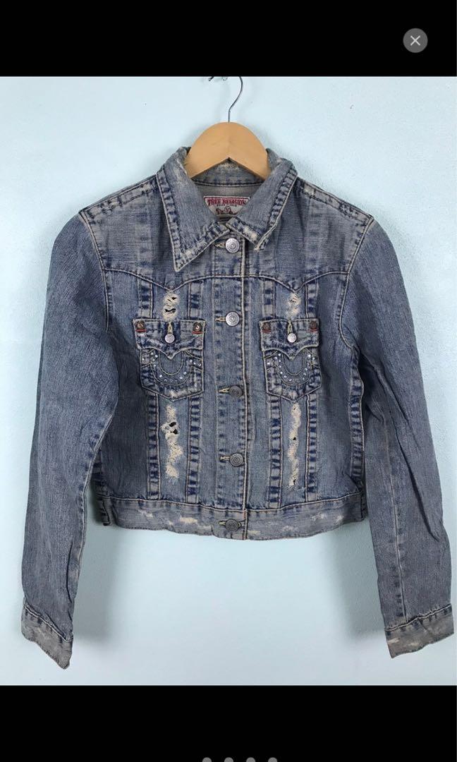 True religion top distressed denim jacket