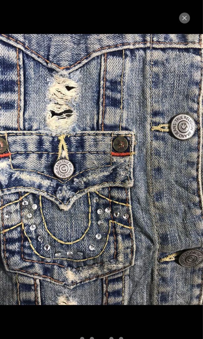 True religion cheap distressed denim jacket