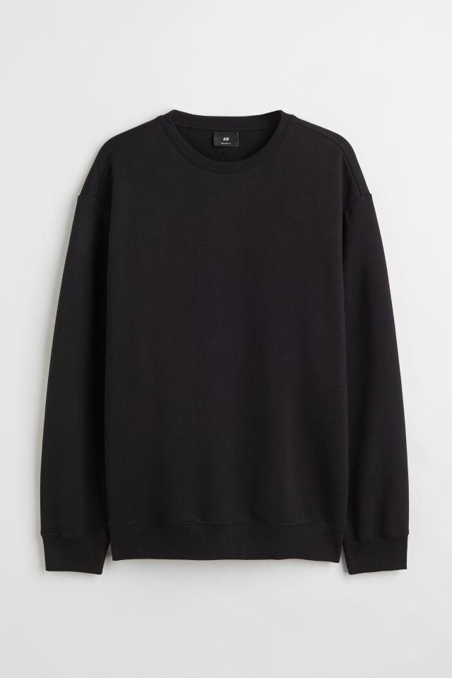 h&m relaxed fit sweatshirt - black, Women's Fashion, Tops