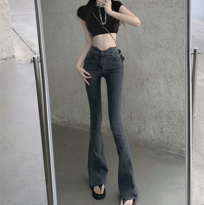 wts] instock y2k aesthetic acubi black flare jeans with heart pockets,  Women's Fashion, Bottoms, Jeans & Leggings on Carousell