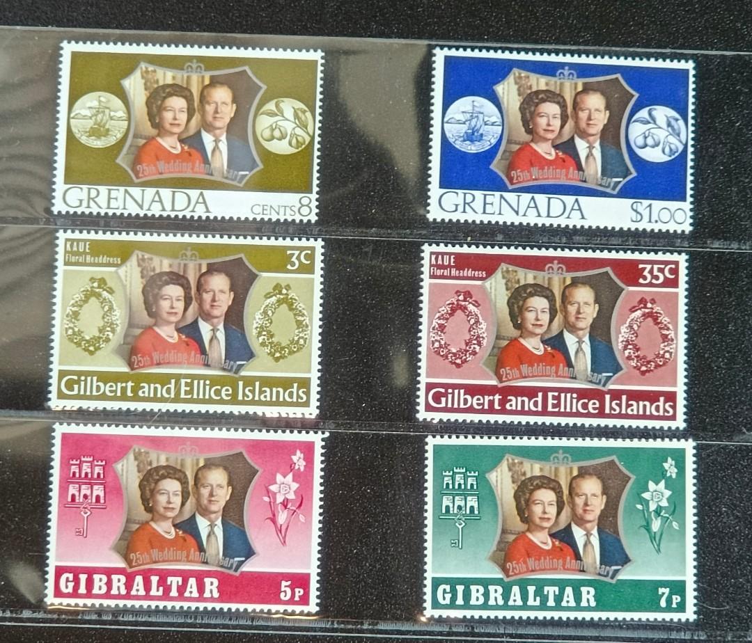 英女皇結婚25周年 直布羅陀 Grenada Gilbert Ellice 興趣及遊戲 收藏品及紀念品 郵票及印刷品 Carousell