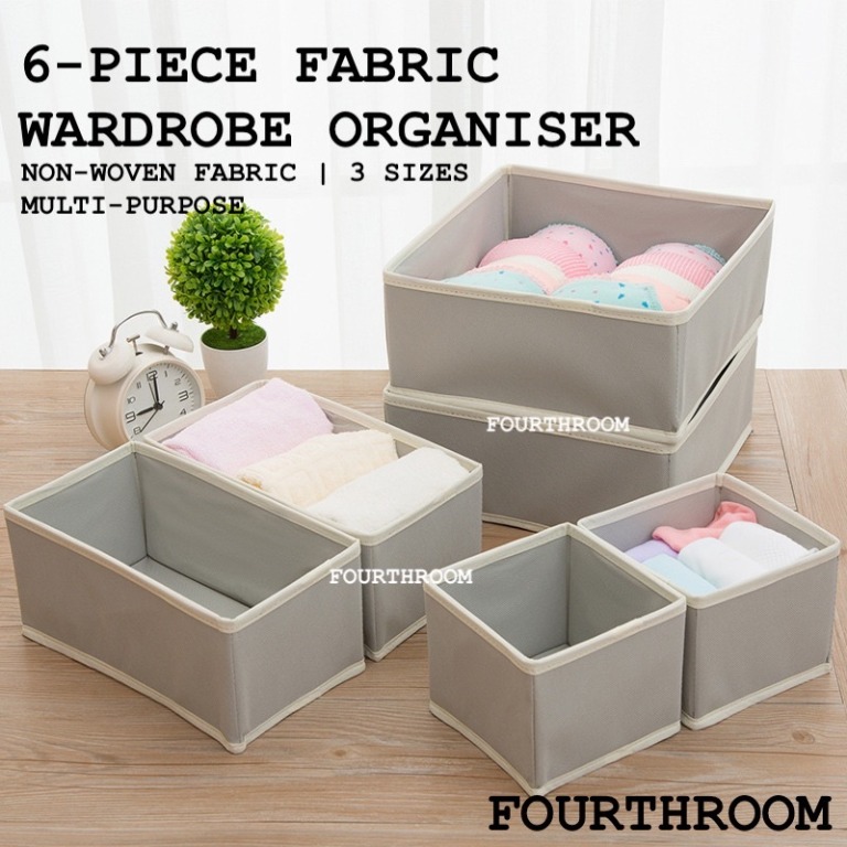 6PC Wardrobe Organiser Fabric Storage Box for undergarments socks