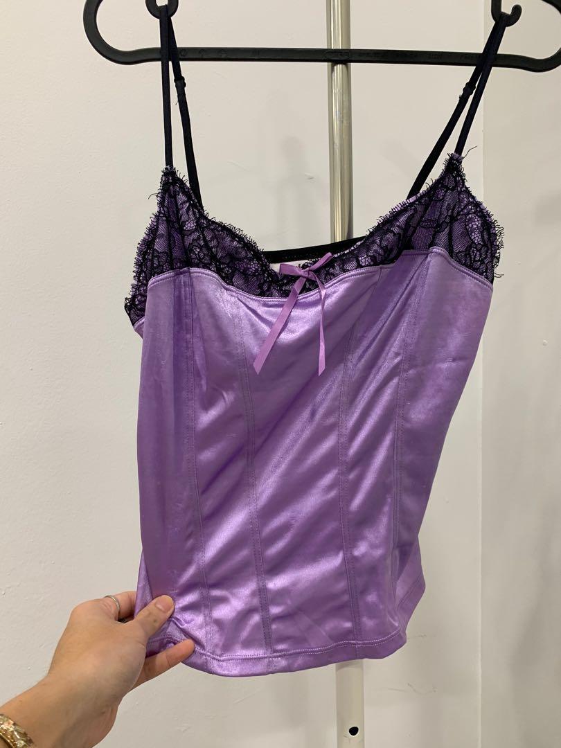 90s victoria secret purple night lacey slip top, Women's Fashion