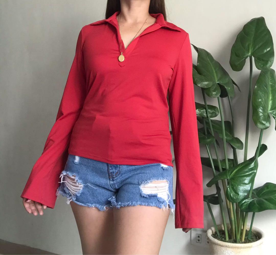 ARMANI EXCHANGE red sweater top,s to m, Women's Fashion, Tops, Others Tops  on Carousell