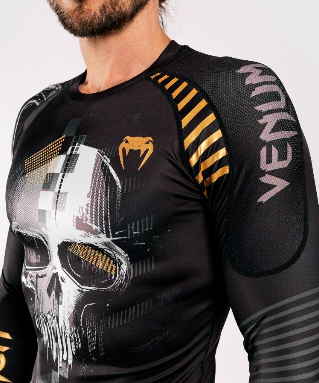 Authentic Venum Skull Long Sleeves Rash Guard (Black/Gold), Sports