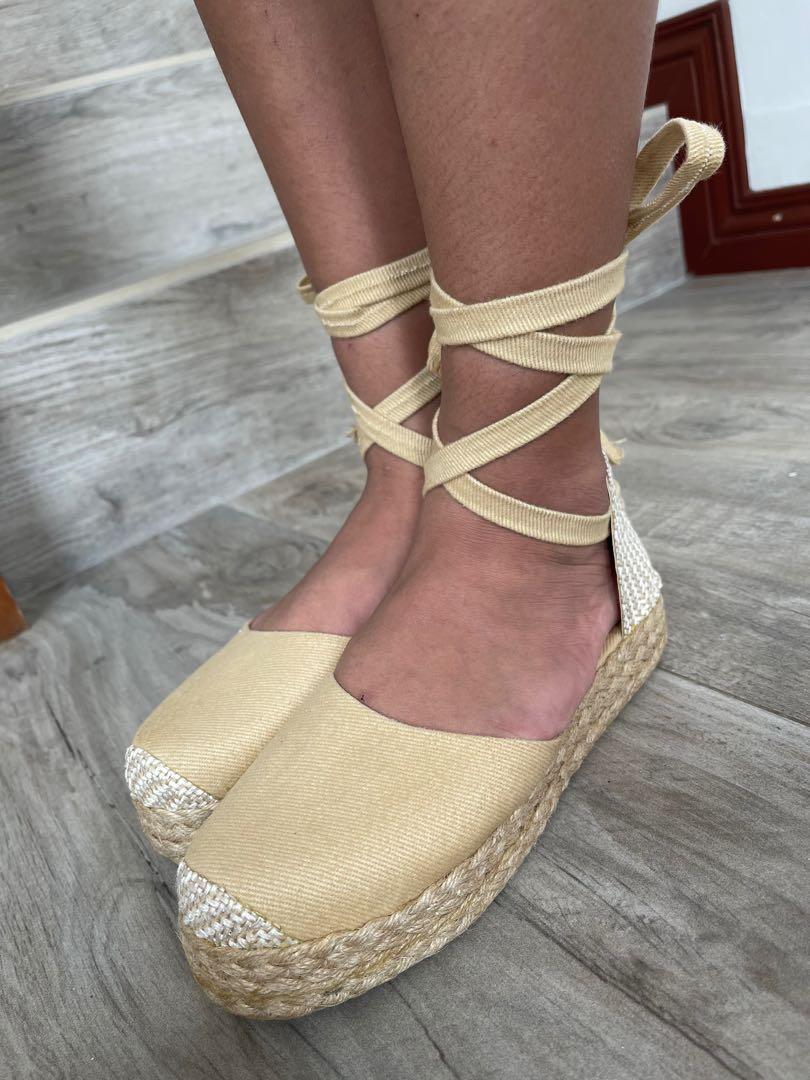 Beige Abaca Platform Espadrille Sandals (Category: Sandals) located in Dasmarinas. Submitted by sisea (Listing ID 1171300456, Image 1). Description: - Bought a month ago but haven’t so I’m selling them - Never worn, only tried on - Still in brand new condition - If you have wide feet these will suit you! They’re wide feet friendly and relatively comfy .