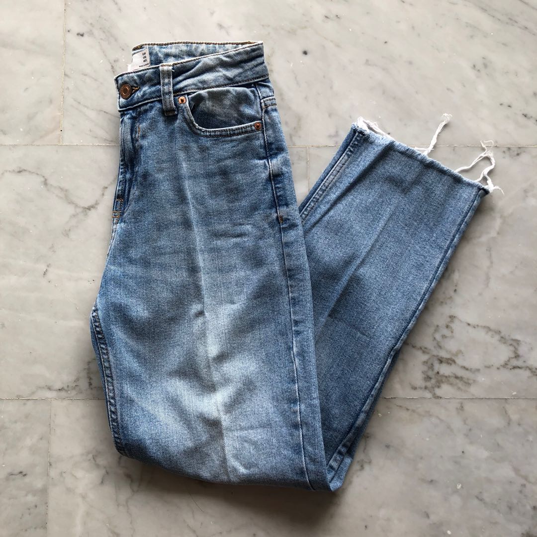 Bershka Straight Cropped Denim Jeans 