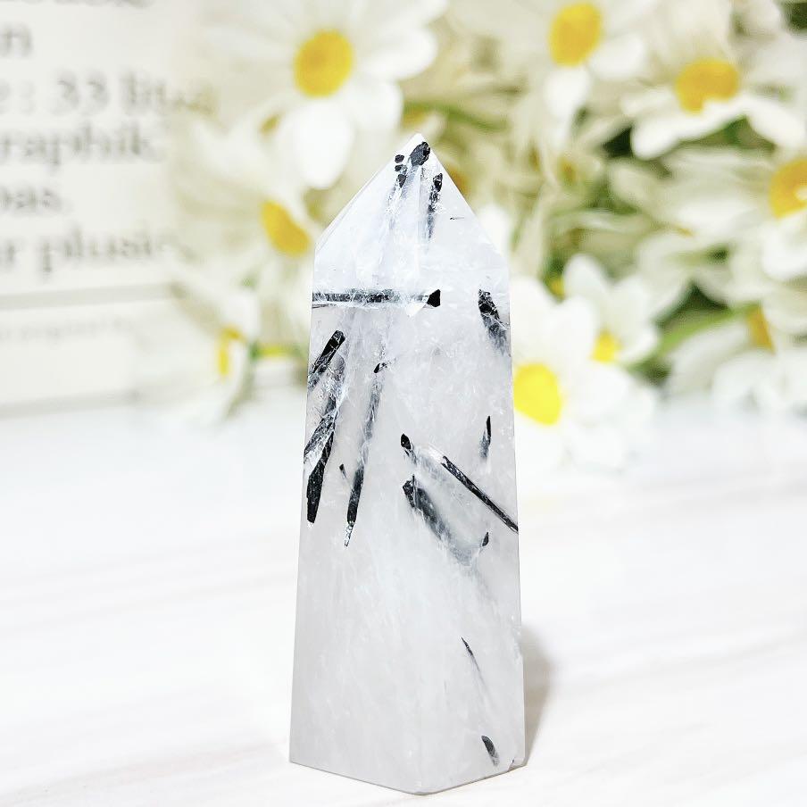 White quartz with black tourmaline on sale