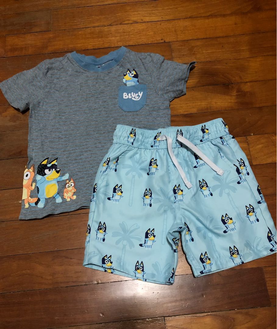 Bluey tshirt and swim shorts, Babies & Kids, Babies & Kids Fashion on