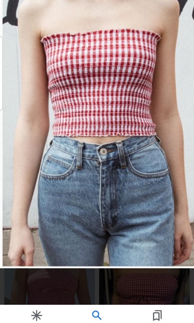 Checkered strapless top discount