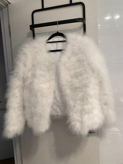 Bridal white fluffy jacket ostrich feather
