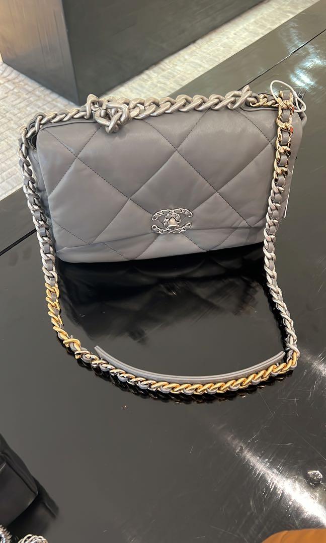 CHANEL 19 Large Handbag In Lambskin, Gold-Tone, Silver-Tone & Ruthenium-Finish  Metal , Dark Grey, Luxury, Bags & Wallets on Carousell