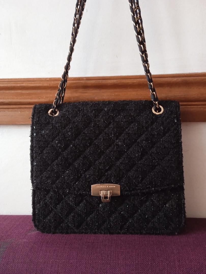Charles and Keith tweed bag chain sling (Category: Luxury Bags & Wallets) located in Las Pinas. Submitted by megcristobal (Listing ID 1171323340, Image 3). Description: Original Charles and Keith tweed bag may rust na yung chain due to usage hndi halata bought last November personal preloved rfs: need cash ❤️.