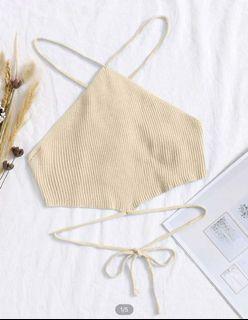 Cream Crisscross Backless Rib Top