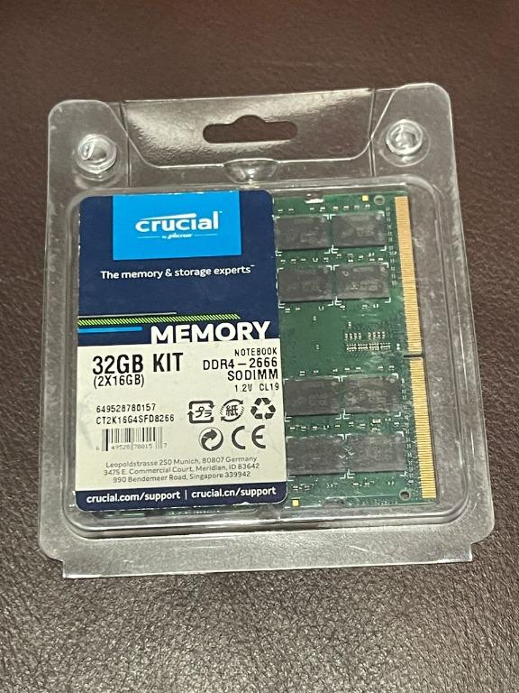 Crucial 32GB Kit 2 x 16GB DDR4 2666 SODIMM CT2K16G4SFD8266