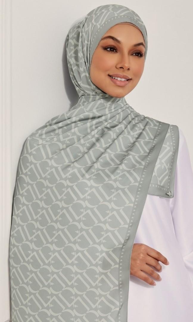 DUCK MONOGRAM SATIN SILK SHAWL IN ECLAIR, Women's Fashion, Muslimah  Fashion, Hijabs on Carousell