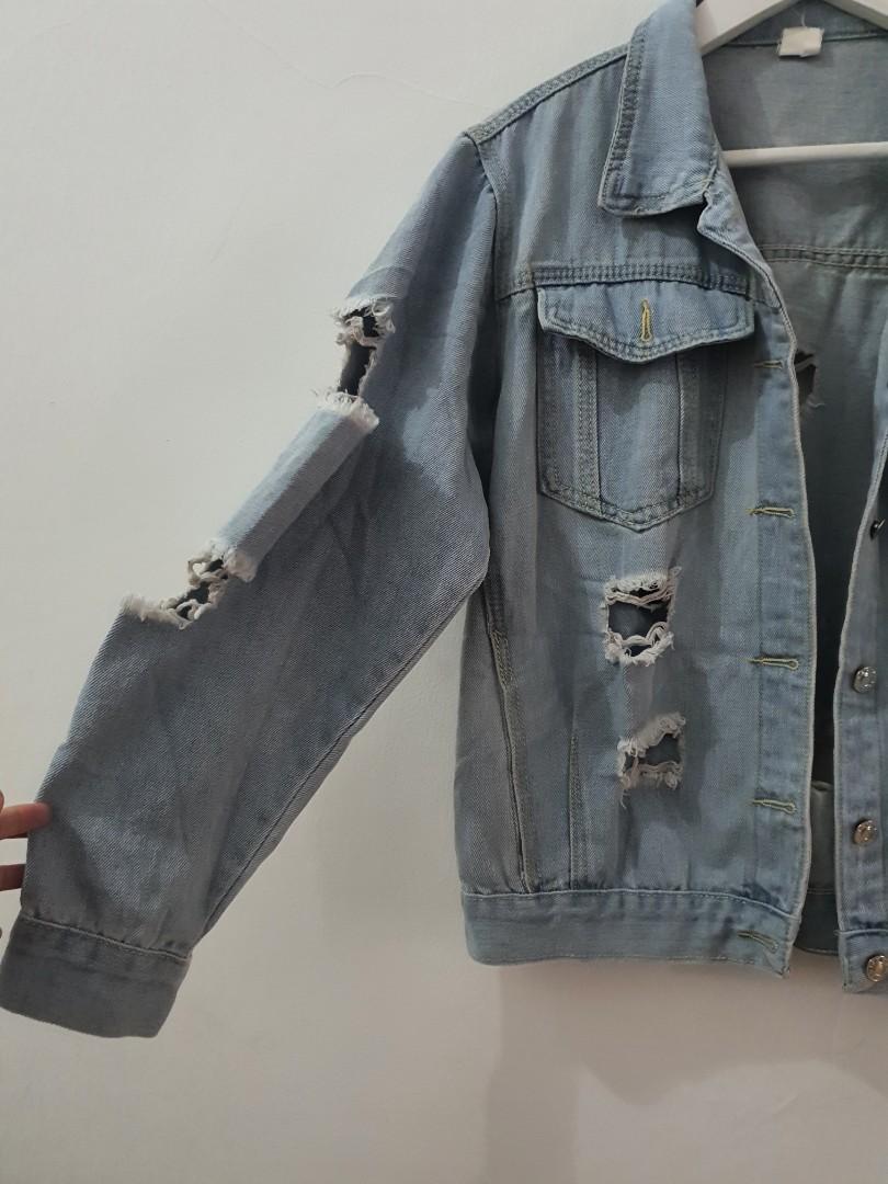 Denim Jacket Ripped, Fesyen Wanita 
