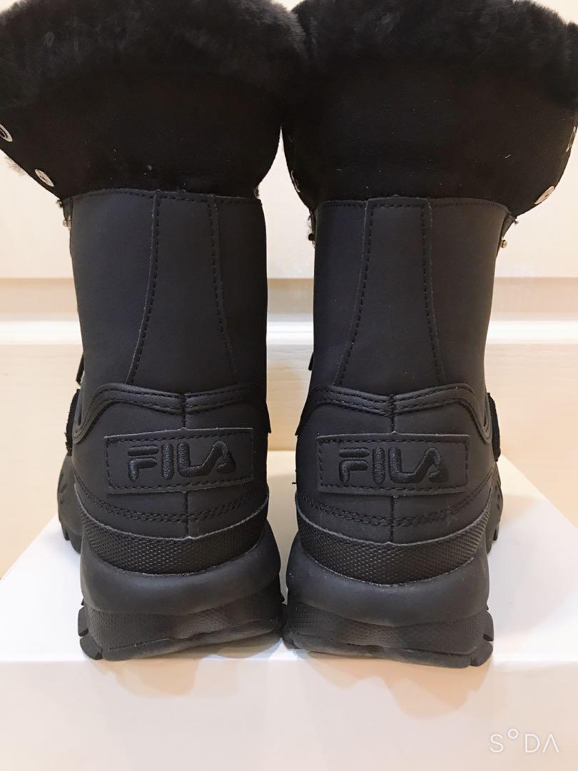 《FILA》毛絨雪靴 老爹鞋型 鋸齒狀 增高鞋底 高、低筒 黑色 女靴