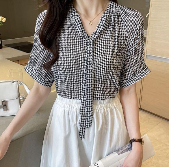 Formal office black and white office blouse, Women's Fashion, Tops