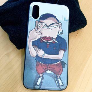 FREE 免費贈送🎁 滿額禮 iPhone 蘋果 手機殼 矽膠軟殼 保護套 立體 線條質感 卡通 插圖 惡搞 厚唇 叼菸小子 街頭 中指 死胖子 灰藍色 iPhone XS OTH-M TP0-22 #23開學季