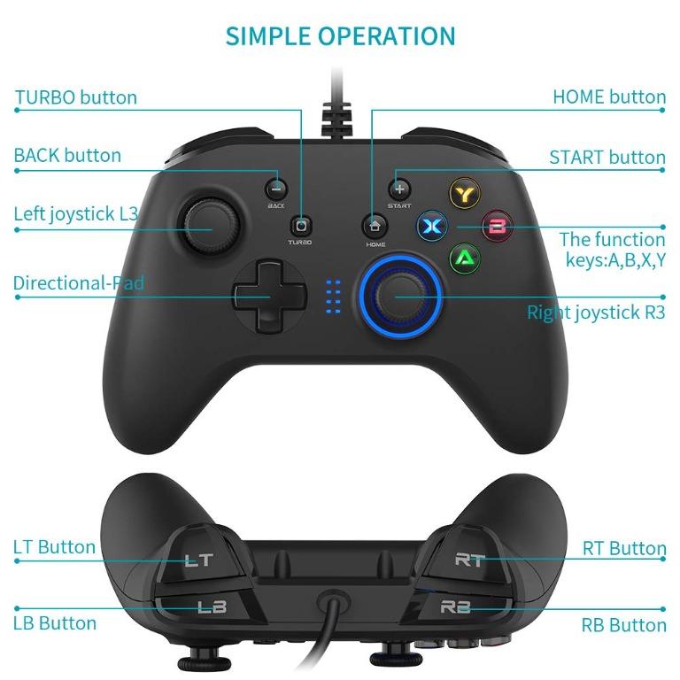 GC101 Wired Gaming Controller, Joystick Gamepad with DualVibration PC Game Controller