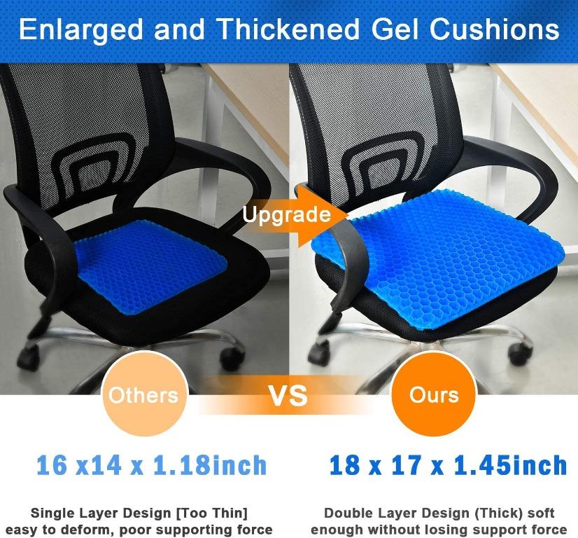 Gel Seat Cushion for Long Sitting 19 Inch Large, Double Thicken Layer,  Relief Tailbone Pressure, Breathable Honeycomb Design Gel Cushion with  Washable