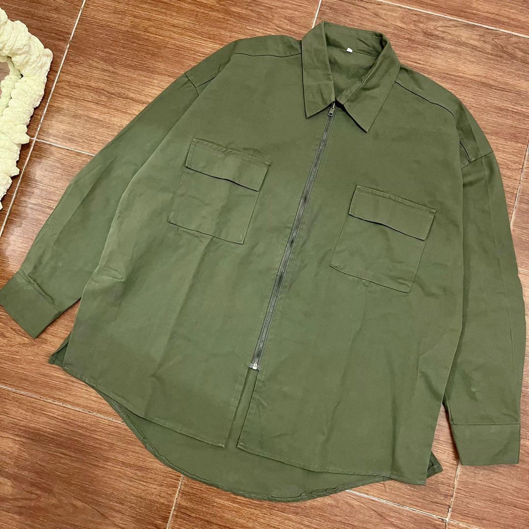 green army denim jacket, Fesyen Wanita 