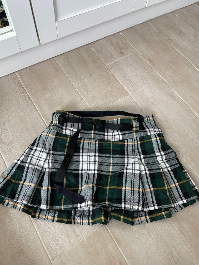 Green white grey yellow Checkered plaid Skirt Women s Fashion