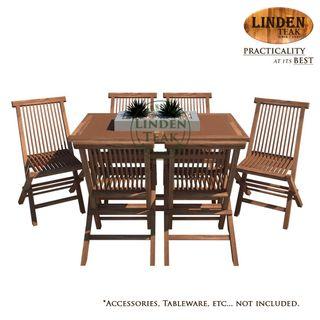 Handcrafted Solid Teak Wood ECO Folding Rectangular Table+  Chair Dining Set