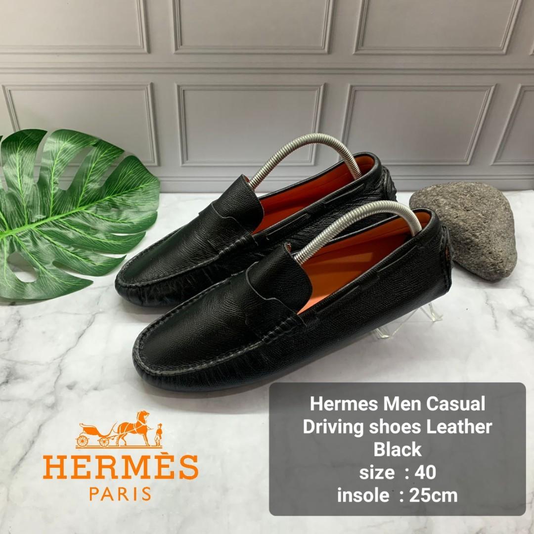 Sepatu Hermes Men Casual Driving shoes Leather Black size 40