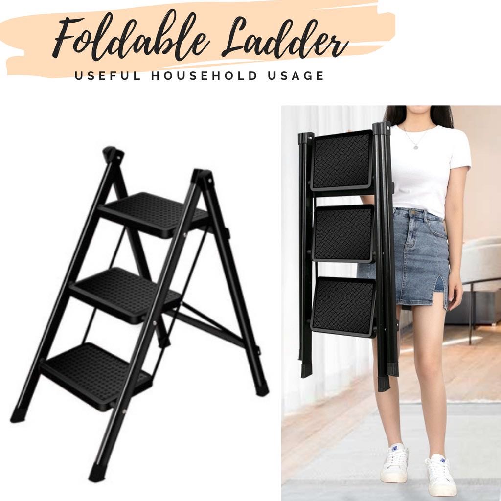 Household Jet Black Step Ladder | 2 and 3 steps Furniture / BTO / HOME ...