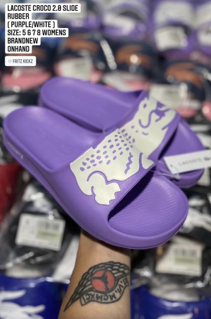 LACOSTE CROCO 2.0 SLIDE RUBBER PURPLE WHITE SIZE 5 6 7 8 WOMENS